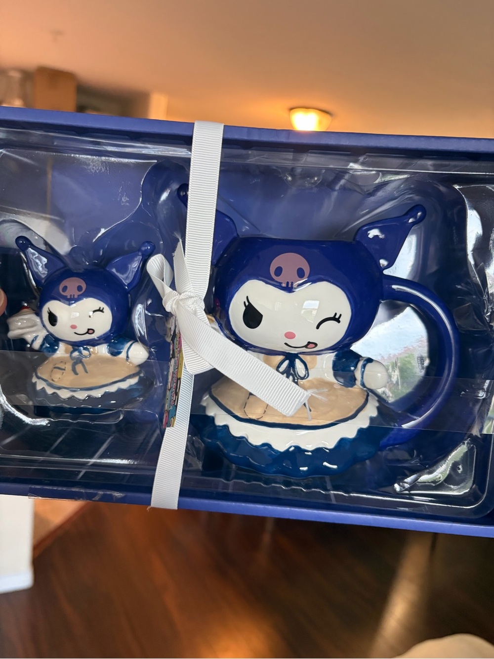 Hello Kitty Kuromi-Style Blue Character Teacup and Mini Figure Set